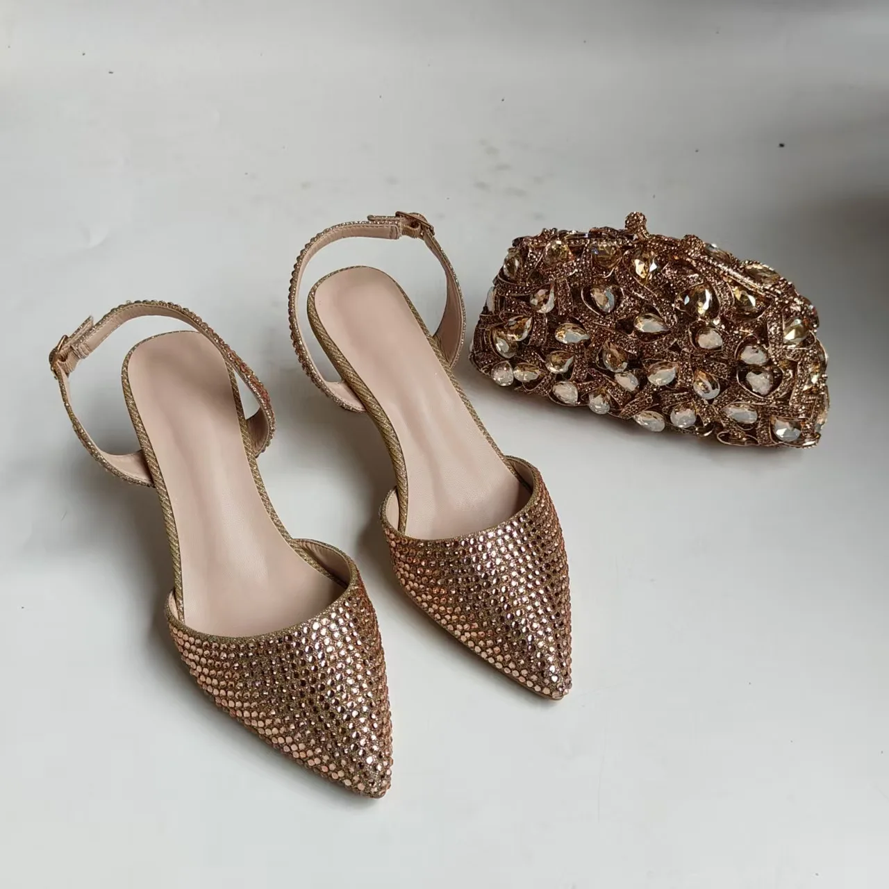 Full Diamond Pointed Baotou High Heels Sandals Crystal Rhinestones Wedding Dinner High Heels Shoes and purses