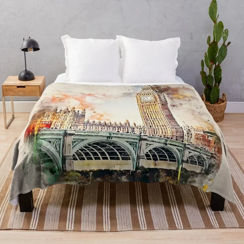 

London in Watercolor Throw Blanket Men's Soft Warm Throw Blanket for Couch