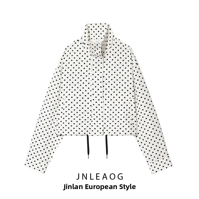 

Jnleaog Women's Long Sve Bubble Spring Autumn Polka Dot Dstring Ladies Faion Loose Fit Polyester Zipper ort Coat