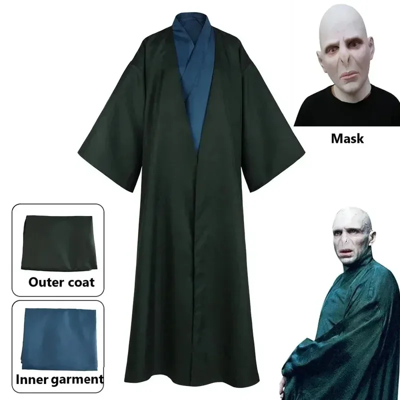 l2025l новый костюм для косплея Lord Voldemort для взрослых, маска, плащ на Хэллоуин, длинный халат для вечеринки, накидка, школьная форма, наряд для выступления на сцене