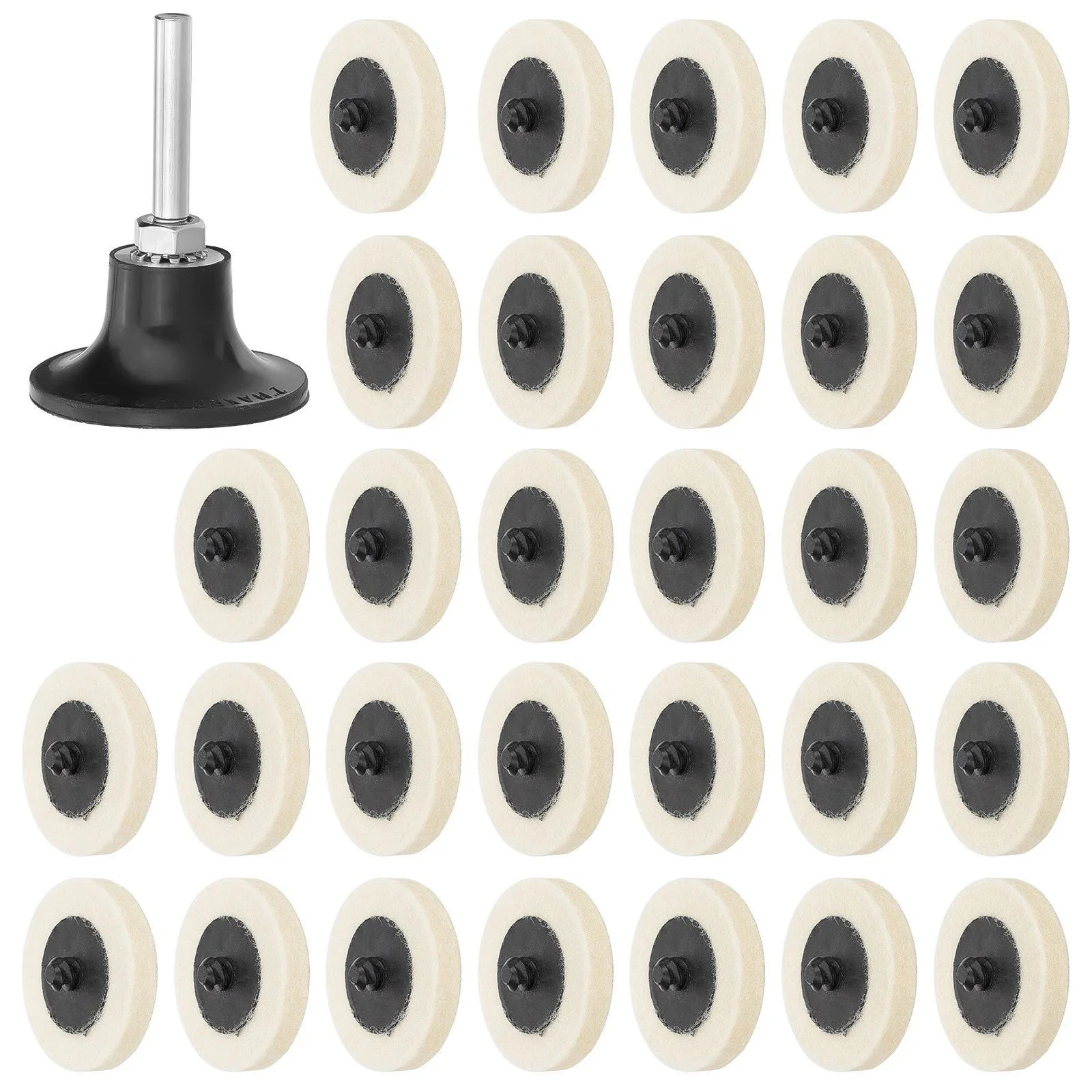 30Pcs/Set 2-inch 50mm Wool Polishing Discs Buffing Pads Round Wheel With 1/4-inch Shank Sanding Wheels Holder For Polishing