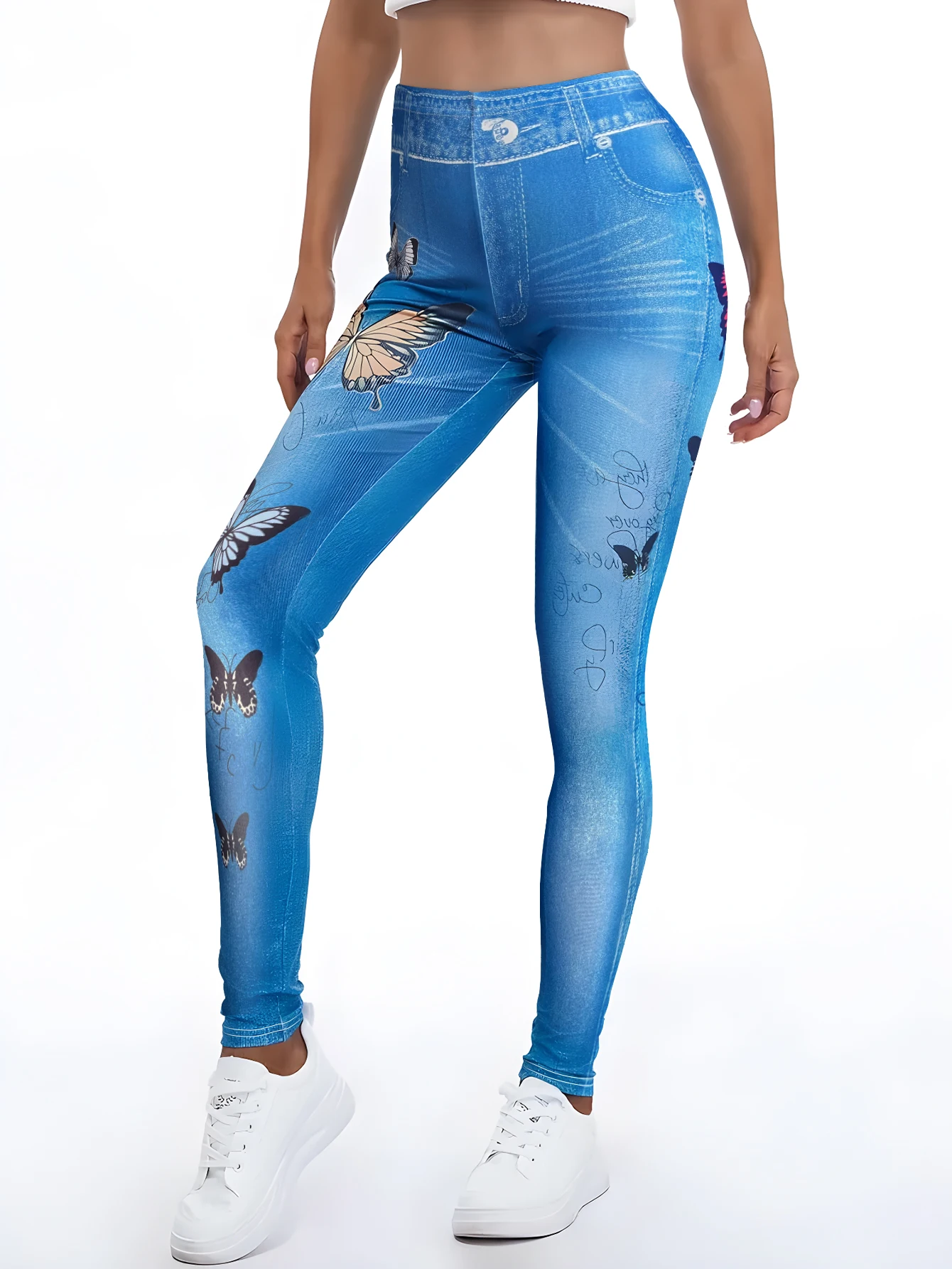 Women\'s High-Stretch Denim Print Leggings Ultra Comfortable Tummy Control for Yoga High Rise Waist Daily Wear Drop Shipping