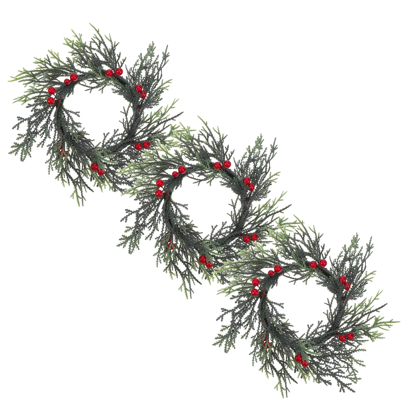 

3pcs Christmas Holder Red Berry Pine Wreath Artificial Mini Wreaths For Holiday Table Decor Xmas Rings Pillar
