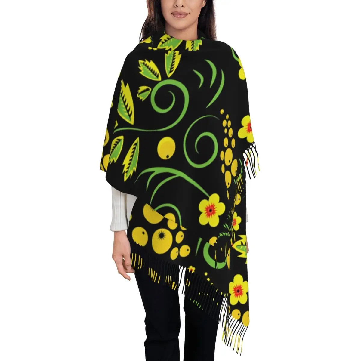 

Custom Printed Khokhloma Russian Folk Art Scarf Men Women Winter Fall Warm Scarves Shawl Wrap