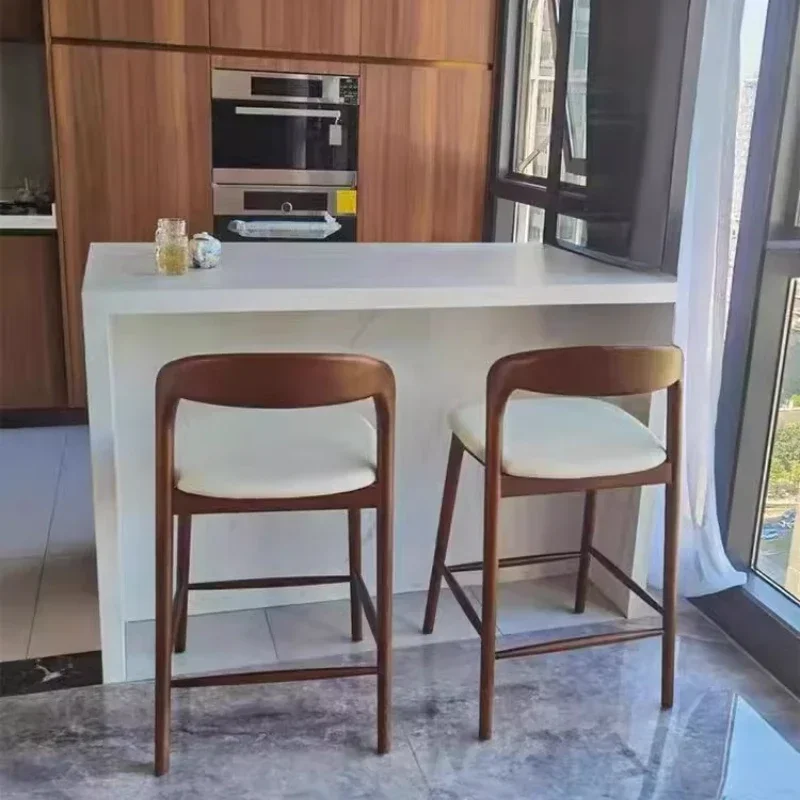 

Salon Luxury Backrest Bar Stools Nordic Solid Wood Fashion Design Bar Chairs Ergonomic Modern Unique Sillas Trendy Furniture