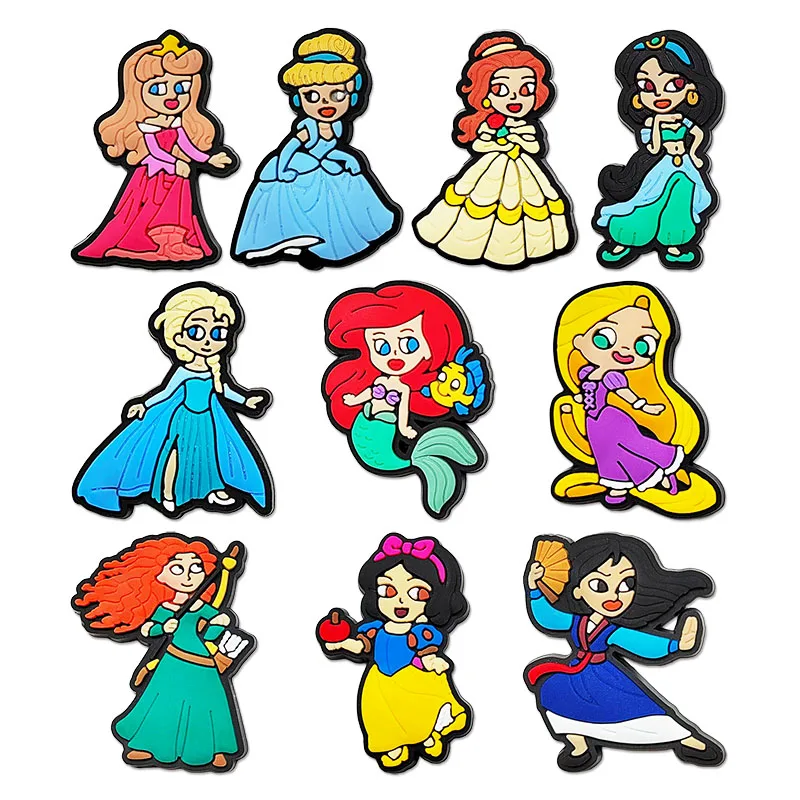 

10-18 шт. Декоративные шармы для обуви с персонажами Диснея: Белоснежка, Эльза, оптом, из ПВХ, съемные, водонепроницаемые, для самостоятельного украшения, в подарок на Рождество