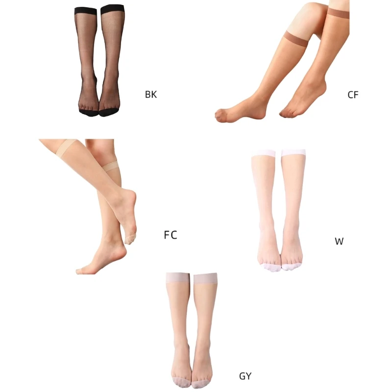 1/5/10 Pairs Women's Silky Over the Calf Socks with Reinforced Toe Thin See Through Knee Length Stockings Hosiery