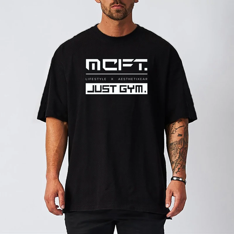 

Oversized Mens Dropped Shoulder Short Sleeve Running T-Shirts Summer Breathable Quick Dry Loose Gym Clothing Basketball Jersey