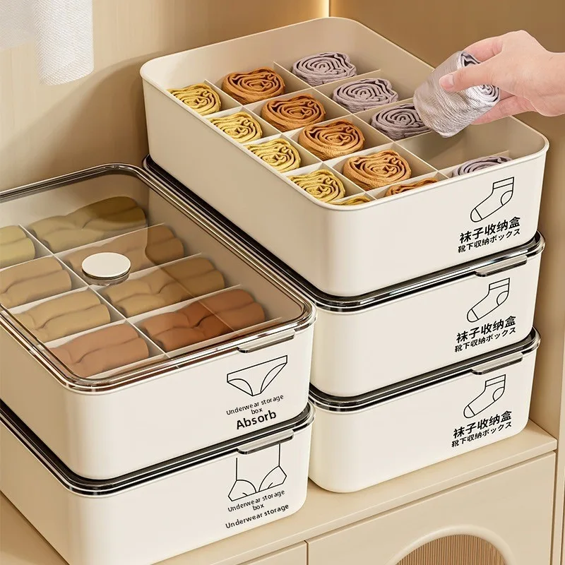 Multi-grid Underwear Storage Box with Lid Divided Organizer for Socks Panties Bras Drawer