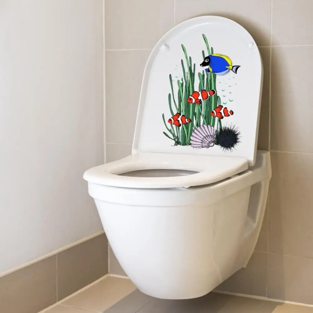 Toilet Sticker Ocean Creature Coral Pattern Toilet Lid Sticker Removable Vibrant Colors Strong Adhesive Bathroom Decor