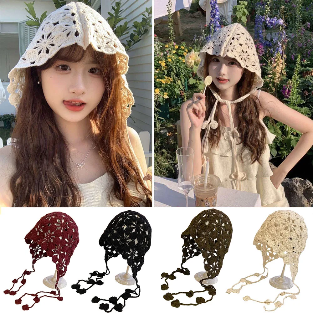 2025 Autumn Knitted Hats Concave Strap Beanies Caps Fashion Hollow Handmade Crochet Caps Women Crocheted Hat For Girls