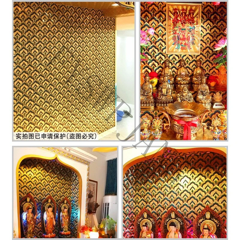 Carta da parati in lamina d'oro Decorazione per sala buddista Carta da parati per soggiorno Ktv Soffitto Tetto Ristorante Decorazione Adesivi murali
