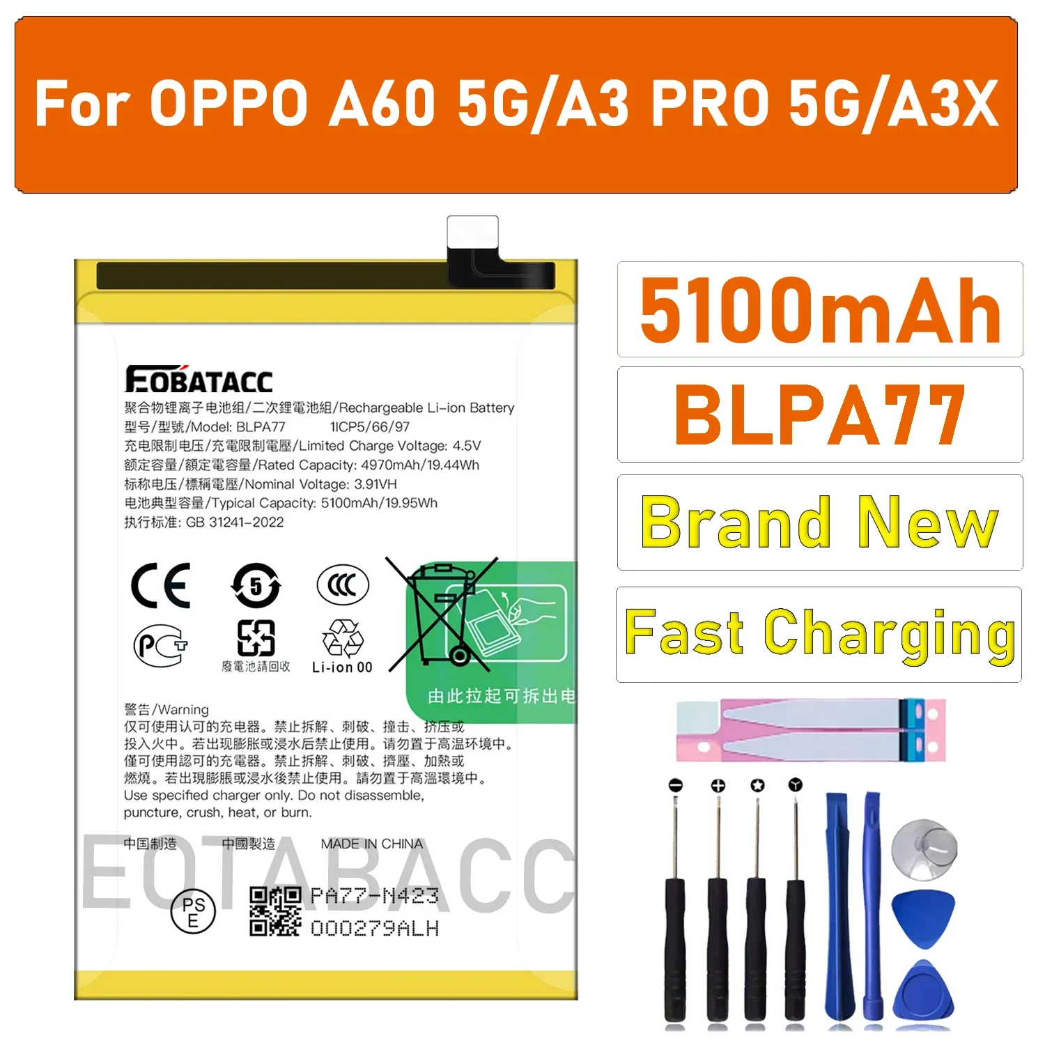 

2025 Years New Replacement Battery BLPA77 For OP A3X/ A3 Vitality Edition PKD110 mobile phone 1ICP5/66/97