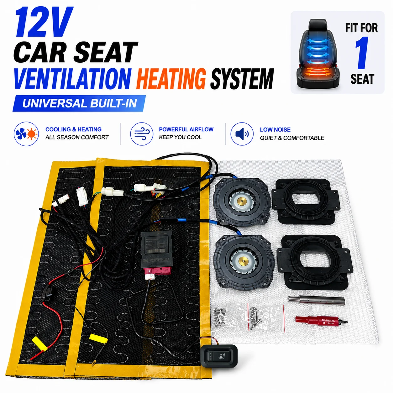 12V Car Seat Ventilation Heating System Function Upgrade Accessories Equipped With Switch Wiring Harness For 1 Seat