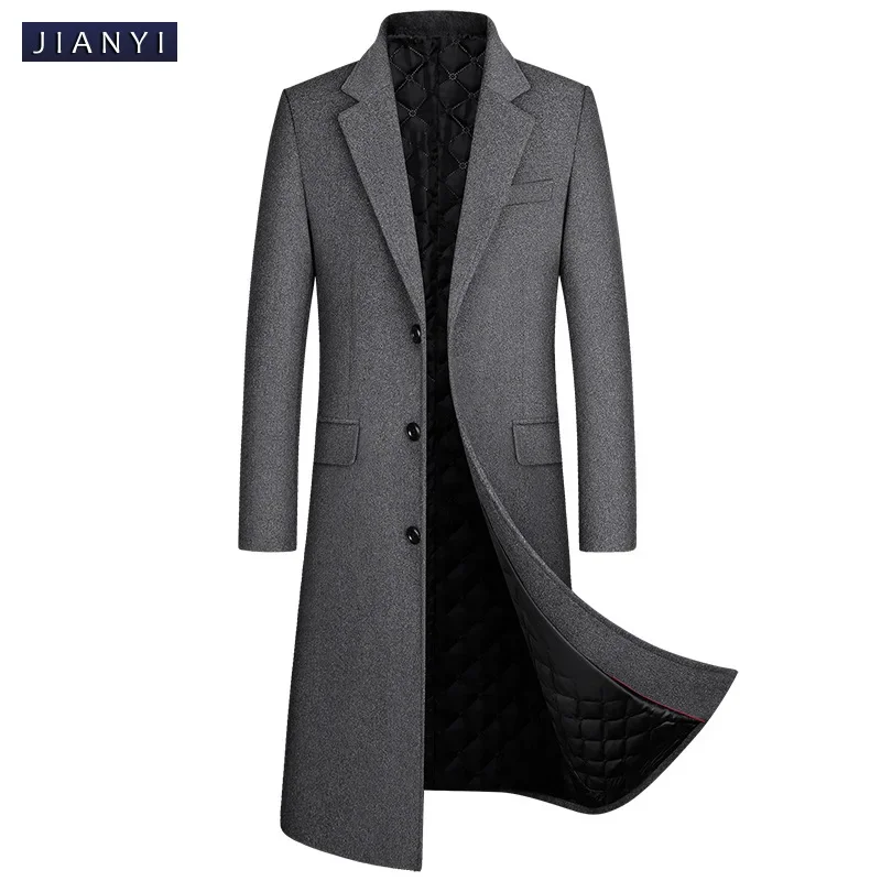 Men's Windproof Single Breasted Korean Version Slim Fitting Long Knee Thick 30% Wool Woolen Coat Business Casual Long Parka