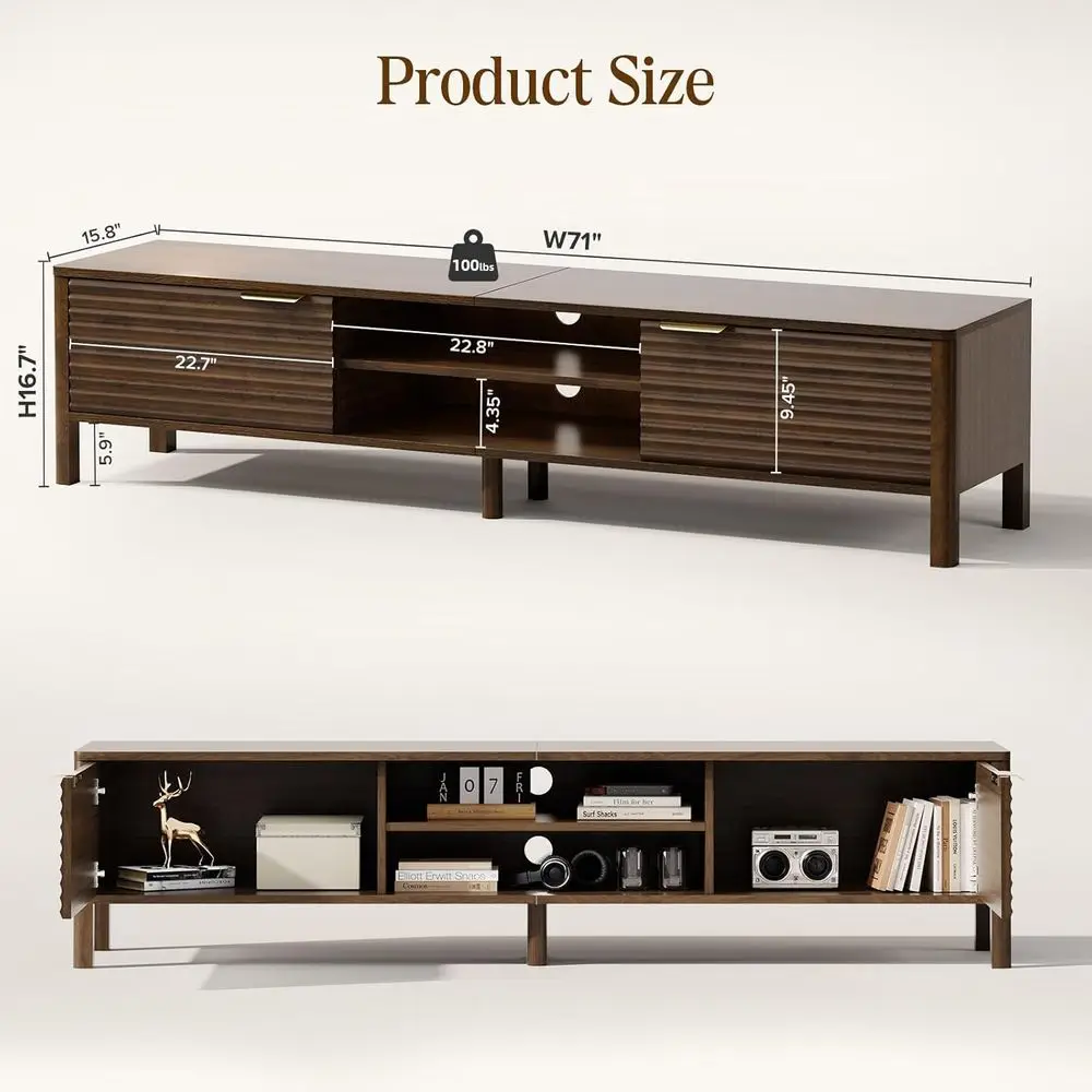 TV Stand or Living Room - up to 80 Inch TVs Century ern Entertainment Center with Storage and Adjustable Shelves, Media ole Tabl view 2