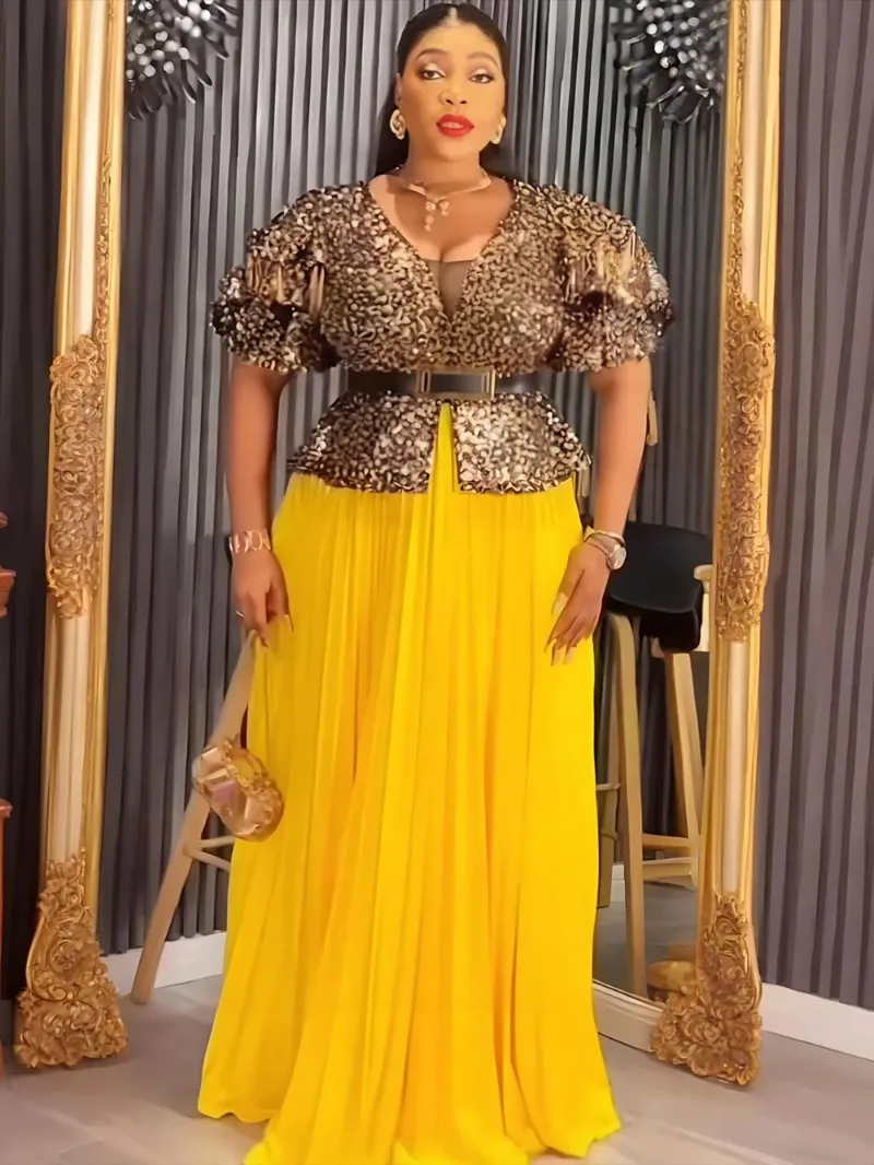 

Элегантные африканские платья для женщин, роскошное вечернее длинное платье с блестками, большие размеры, турецкое свадебное платье, новинка 2025, женская одежда