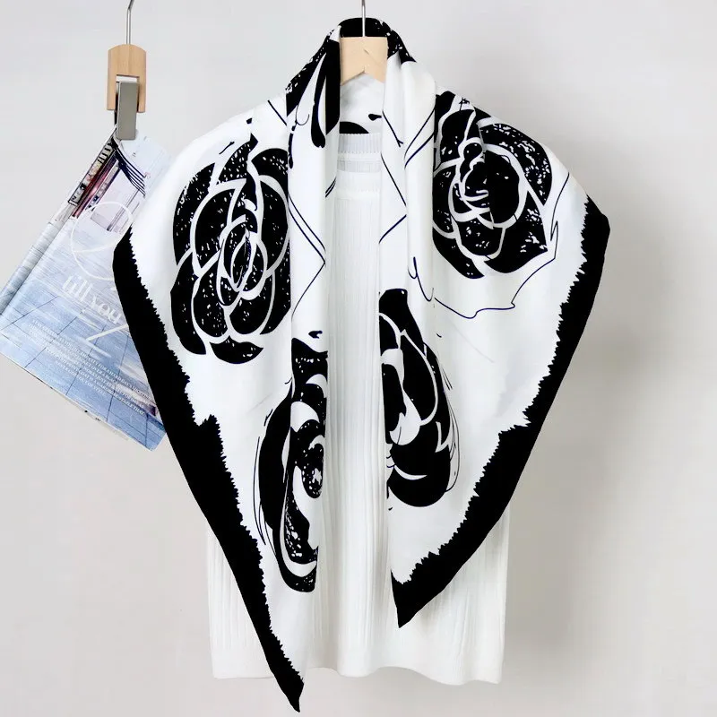 Mulberry Silk Square Scarf 90CM Women Hand Rolled Bandanas Luxury Designer Shawls Head Hair Decotation Spring Summer Accessories