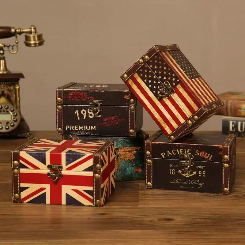 Desktop Clutter Box Vintage British Style Jewelry Antique Household Wooden Storage Case Decorative Ornament