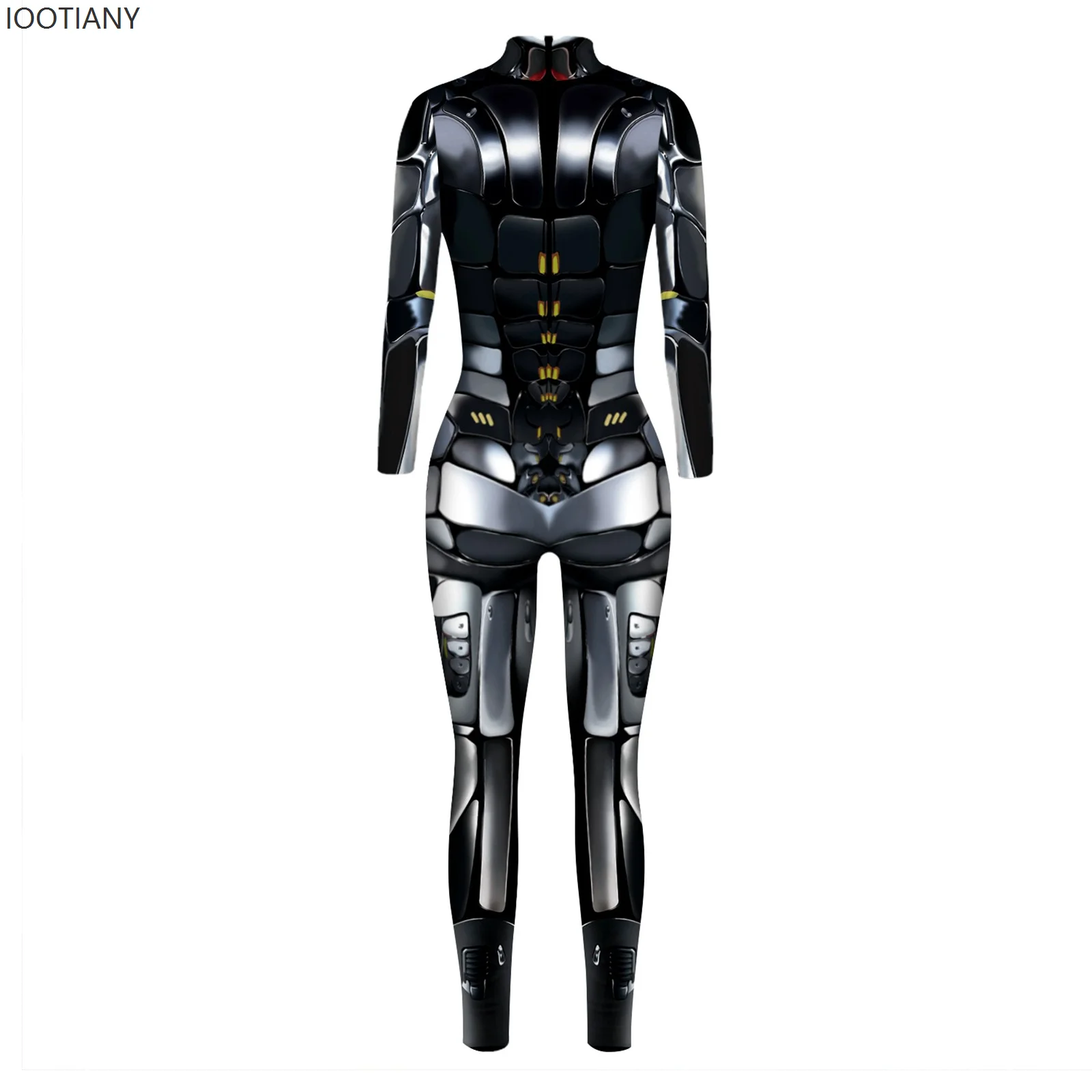 IOOTIANY Women Skeleton Robot 3D Printing Bodysuit Zipper Back Halloween Costume Full Body Womens Bodys Suits Tops Dress