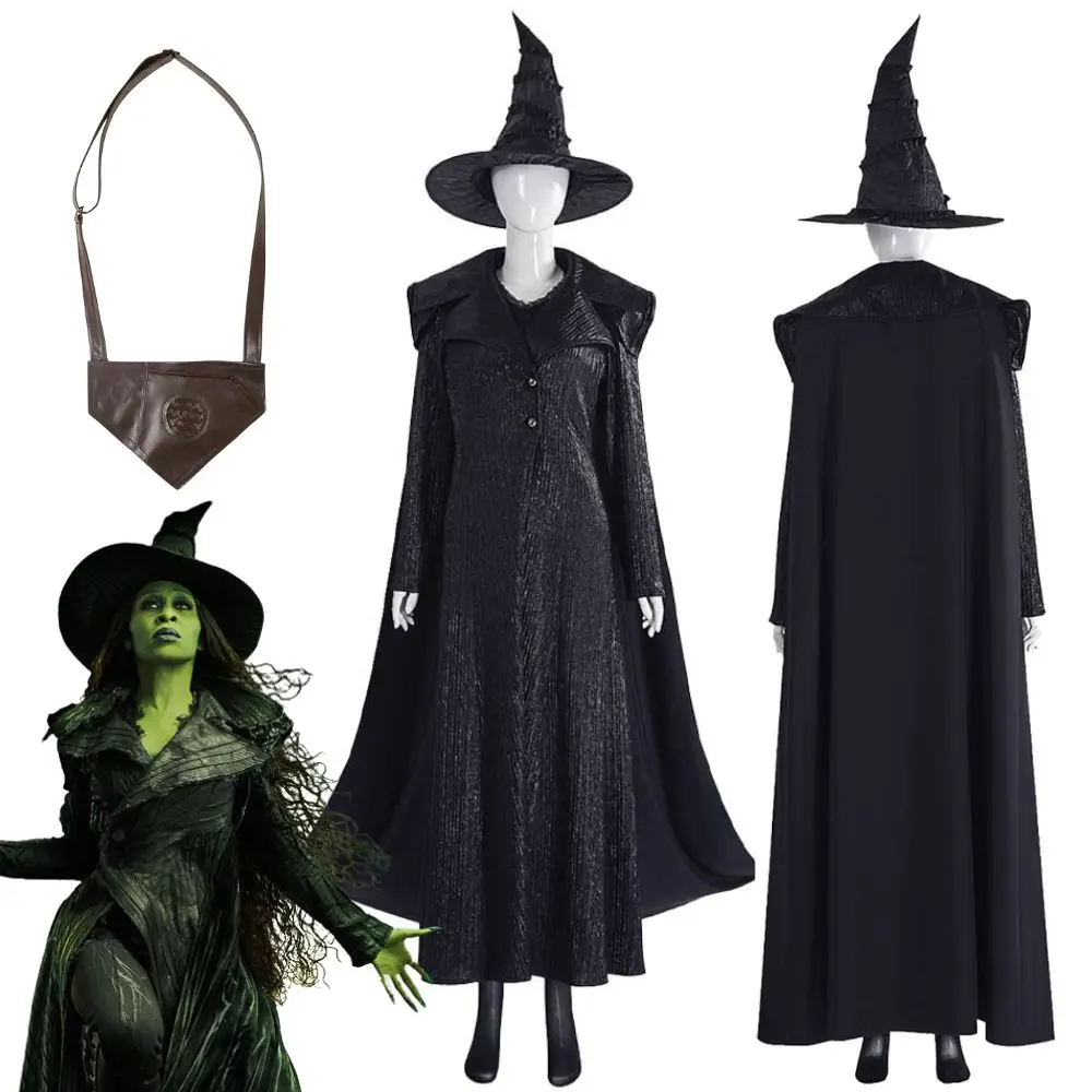 

Wicked 2 for Good Elphaba Cosplay Costume Disguise for Adult Women Dresses Witch Hat Cloak Roleplay Set Halloween Carnival Suit