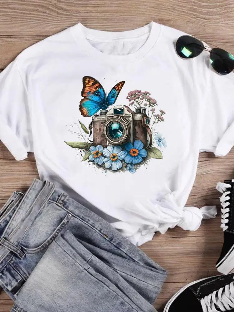 Graphic Tee Short Sleeve Fashion Female Print T Top Women Camera Butterfly Trend Cute Cartoon Shirt Clothing T-shirts