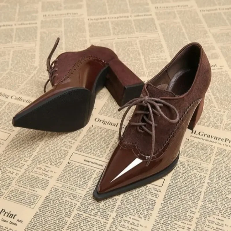 

Новые французские туфли на одинарном каблуке, осенняя мода, нескользящие износостойкие туфли на высоком каблуке с острым носком и ремешками спереди
