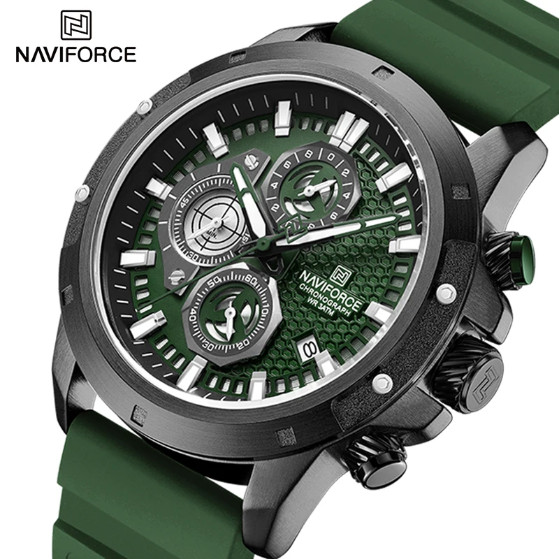 NAVIFORCE Brand Men's Luxury Wristwatch Silicone Strap Chronograph Quartz Watches Sports Waterproof Male Clock Relogio Masculino