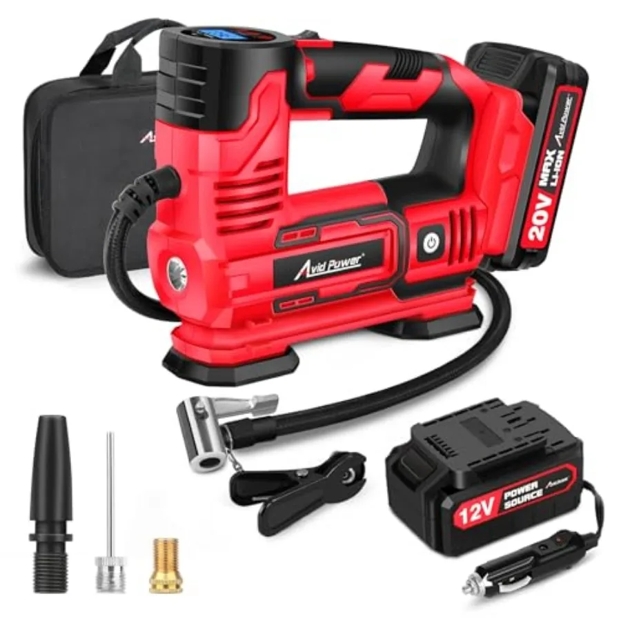 

Tire Inflator Portable Air Compressor 20V Cordless Car Pump w/Rechargeable Li-ion Battery 12V Car Power Adapter Digital Pressur