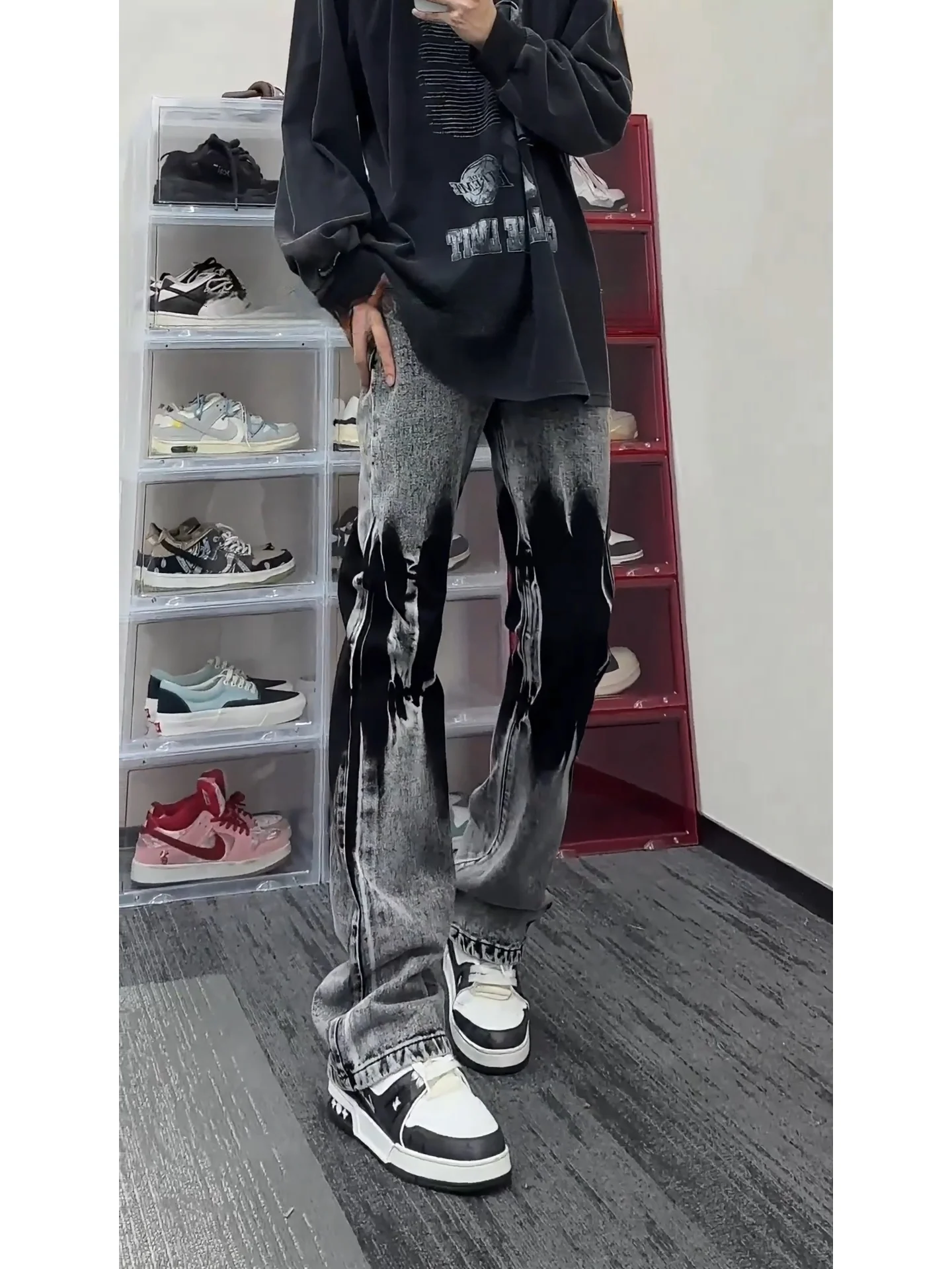 

Мужские джинсы Waed Snowflake ey Tie Dye Knife, осень-зима, американский уличный дизайн, Sensation Cool Bell Bot Str...