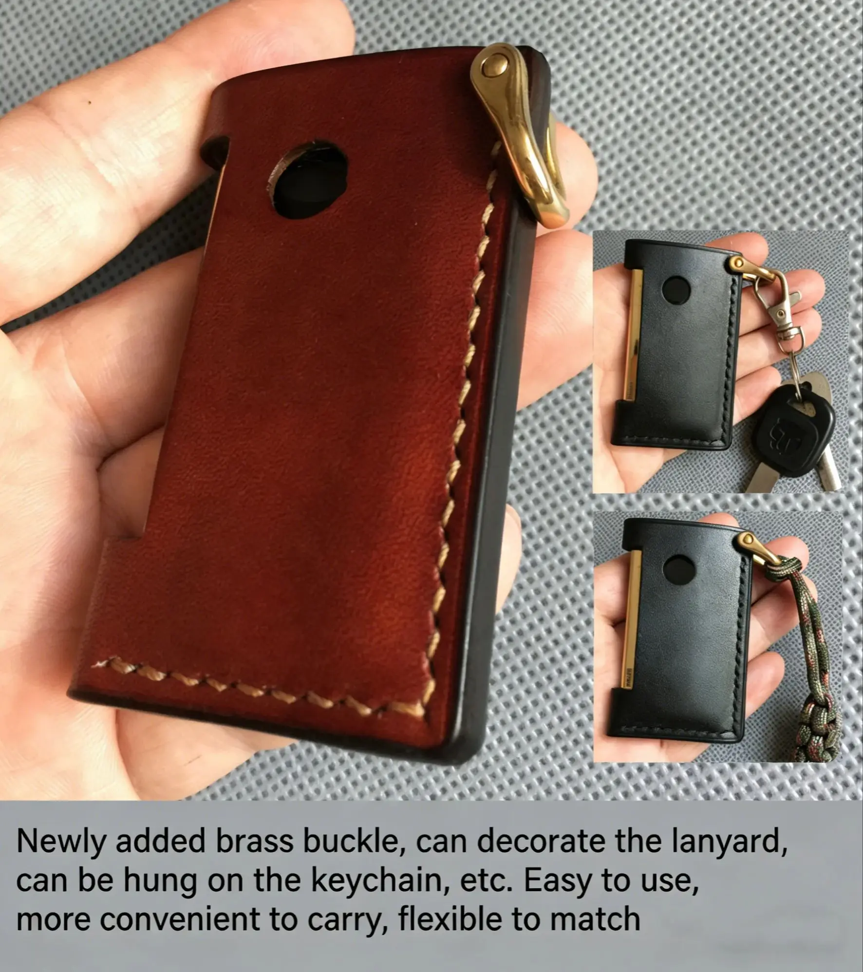 Genuine Leather Slim7 Lighter Case with Brass Keychain Clip – Handmade Cowhide Protective Sleeve Portable (Lighter Not Included