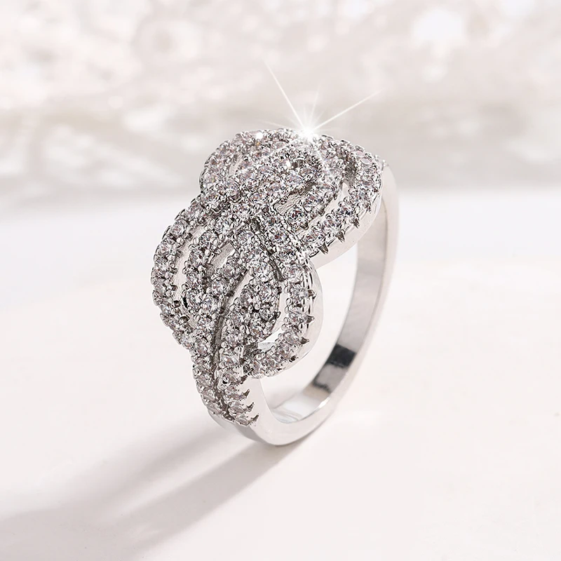 925 Silver PlatedNew Twist Infinite Shape Crystal Cubic Zirconia Rings Woman Exquisite Female Wedding Bands Fashion Jewelry Gift