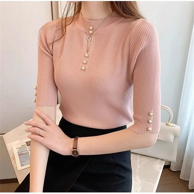 2025 Primavera Autunno Moda coreana Maglione solido Donna Manica corta Top Pull Femme Casual Slim Pullover femminile Abiti lavorati a maglia