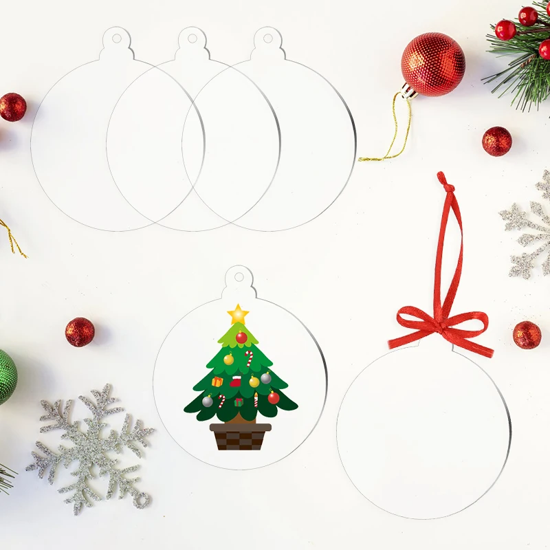 10pcs Christmas Tree Pendants Decoration For Home Clear Crystal Xmas Ball Hanging Ornaments New Year 2024 Navidad Noel Gifts Tag