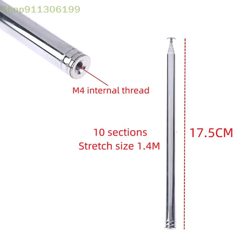 1PC 140 Cm 10 Section Highquality Elasticated Telescopic Stainless Steel Antenna FM AM Aadio