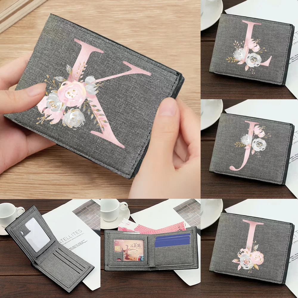 

Short Money Bag Simple and Durable High-quality Clutch Bag Pink Flower Printing Series Fashion Coin Pouch Id Card Holder