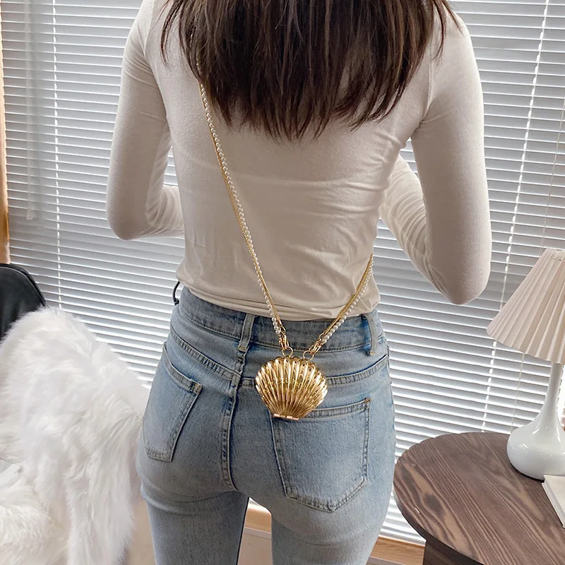 Summer Lipstick Bags for Women Fashion Pearl Mini Purse Designer Crossbody Bag High Quality Gold Shell Bag Designer Shoulder Bag