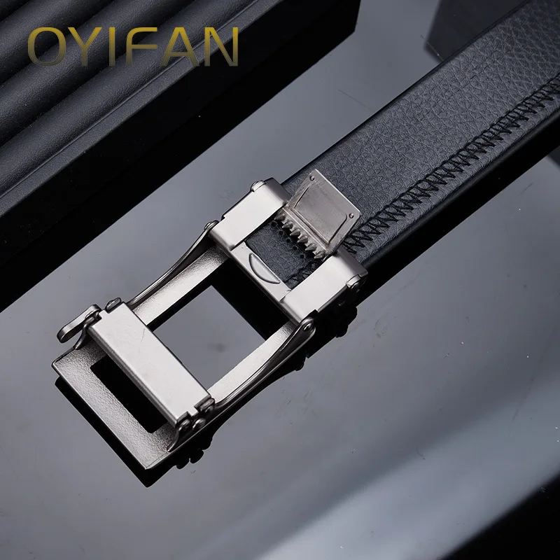 Fashion Designer Men\'s Automatic Belt 110-130cm Alloy Automatic Buckle Ratchet Belt Men\'s Genuine Leather Belt