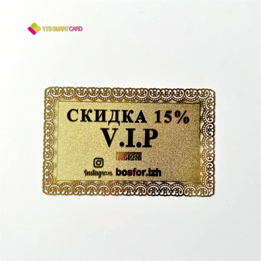 

YTS Высокое качество на заказ горячая нержавеющая сталь гравировка лазерного логотипа на заказ металлическая печать членская карта