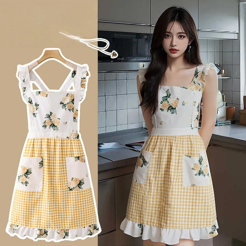 

Летний тонкий цветочный фартук для рисования, кухонные фартуки для приготовления пищи, цветочный магазин для выпечки и барбекю, рабочая одежда, красивый передник для ногтей