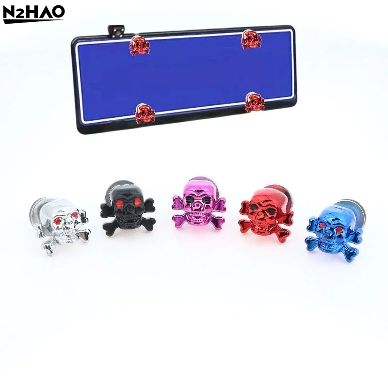 4Pcs Car Truck Fastener Cap Bolts Motorcycle License Plate Frame With Bone Head Auto License Plate Screws For Car Motorcycles