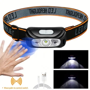 미니 LED 헤드램프, USB 충전식 토치, 야외 캠핑 낚시 헤드 손전등, 서치라이트, 배터리 내장