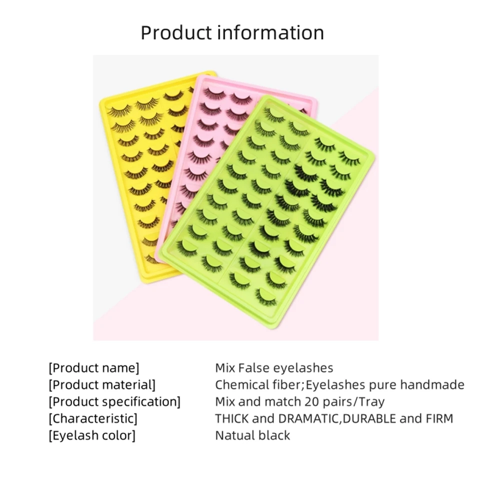 20 paia di ciglia di visone 3D DD Curl volume spesso striscia russa estensioni ciglia finte naturali per il trucco