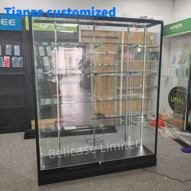 （customized）Aluminum Frame Display with Adjustable Shelves Glass Display Showcase Wall Cabinet Smoke Shop Decoration