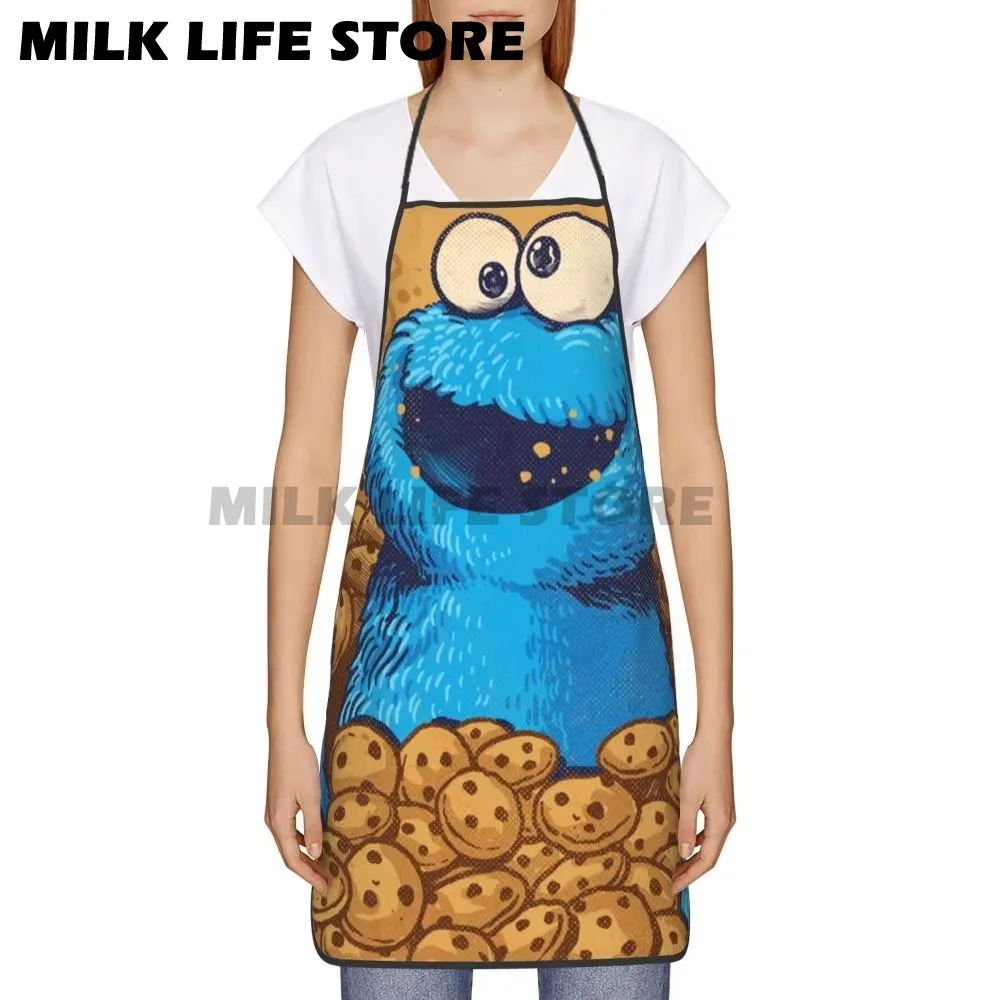 Cookie Monster Apron Chef Cooking Cuisine Baking Tablier Sleeveless Bib Kitchen Cleaning Aprons for Women Men Adult Painting