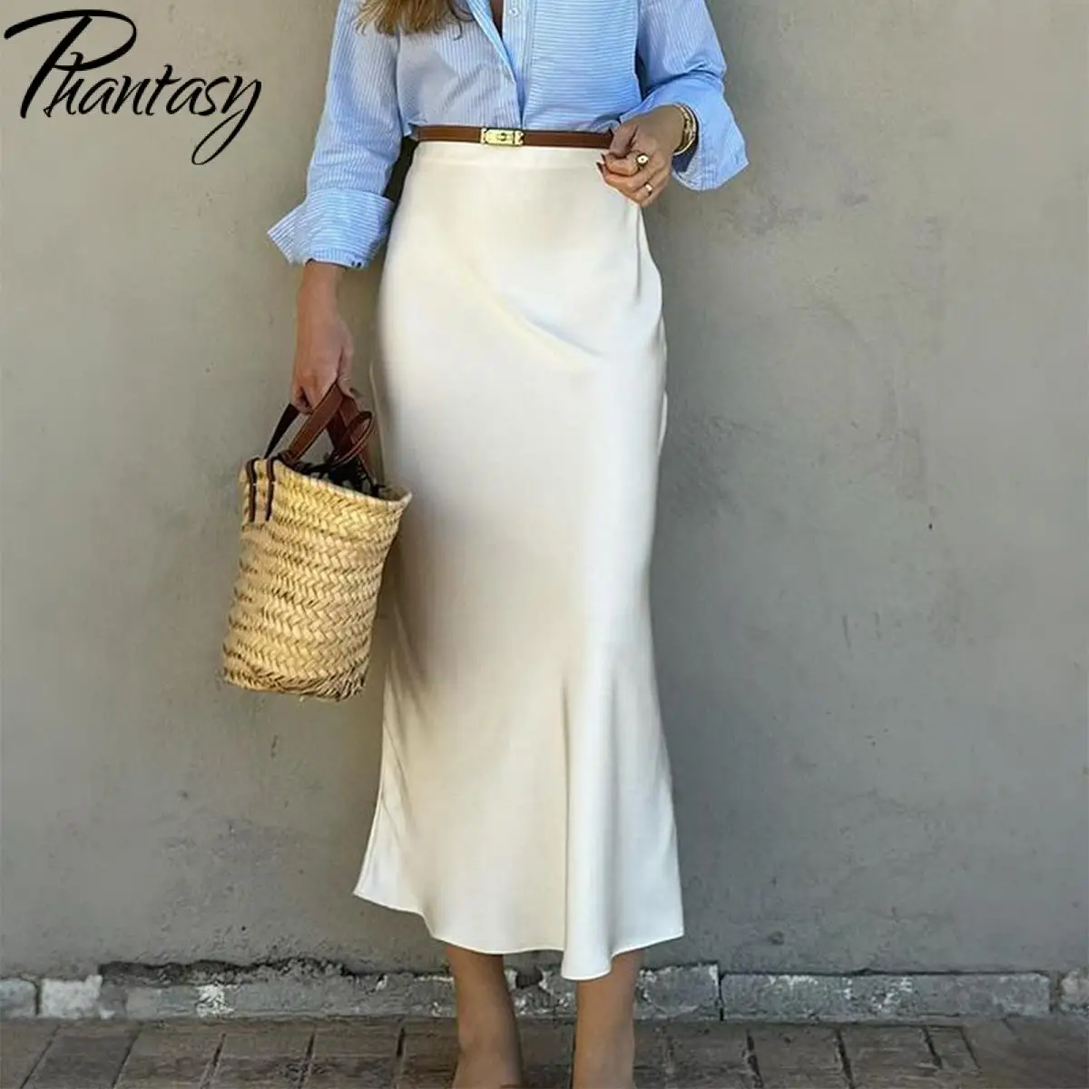 판타지 우아한 화이트 펜슬 스커트 롱 스커트 하프 스커트 트렌드 여성 새틴 드레스 패션 아름다운 여성 드레스 파티 나이트 ﻿