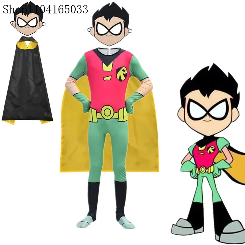 Halloween Costumes for Kids T-Teen T-Titans Go Robin Cosplay Boys Girls Bodysuit cloak Cartoon Superhero Carnival Party Clothing