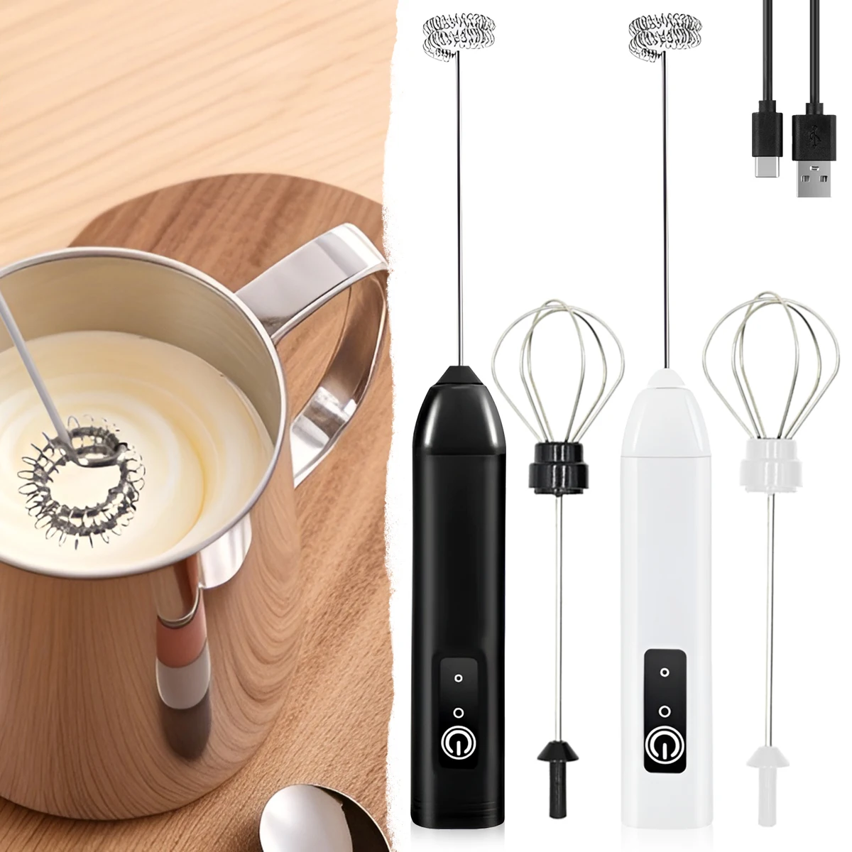 1Pc Electric Milk Frother Coffee Milk Frother Coffee Mixer 500mAh USB-Charging Portable Egg Beater Coffee Milk Mixing Blender