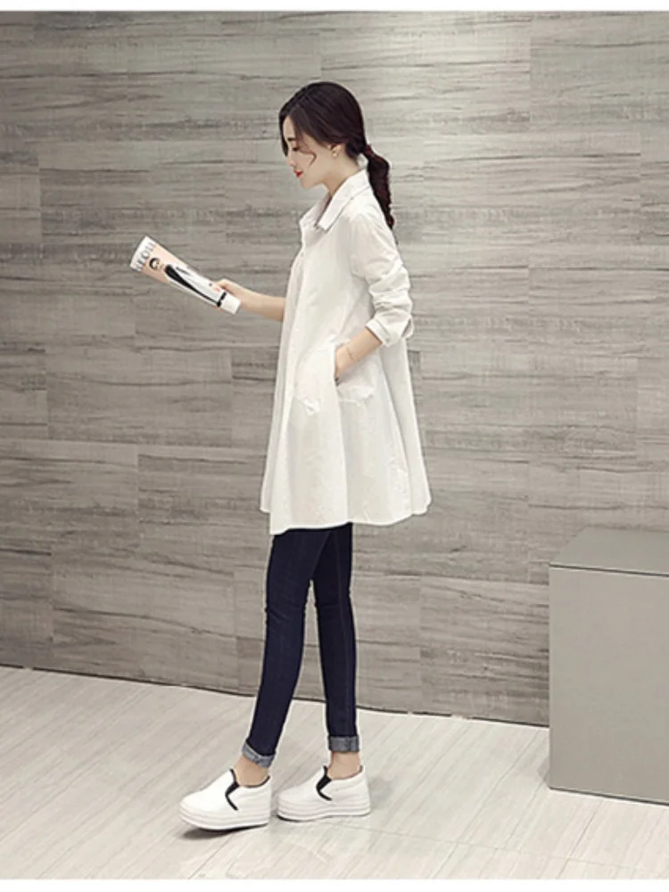 Oversized Shirts and Blouses Korean Fashion Women 2023 Spring Summer Loose Long Sleeve White Shirts Women Casual Midi Blouse