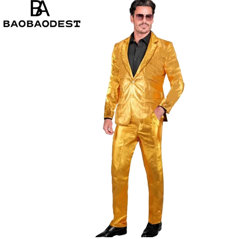 

Men's Suit 2-Piece Metallic Gold Tuxedo Costume for Wedding, Prom, Party, Cosplay – Blazer & Pants Set